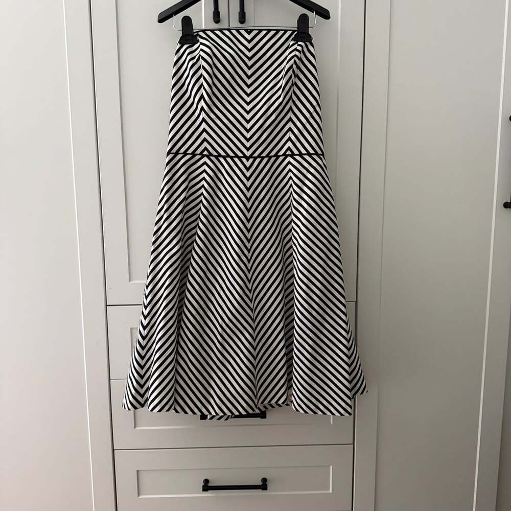 White House Black Market Black and White Striped Strapless Dress